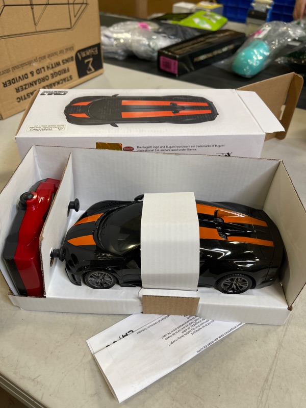 Photo 3 of CMJ RC Cars Bugatti Chiron RC Remote Control Car Supersport Black & Orange 2.4Ghz 1:24 Scale. Great Kids Play Toy Auto
