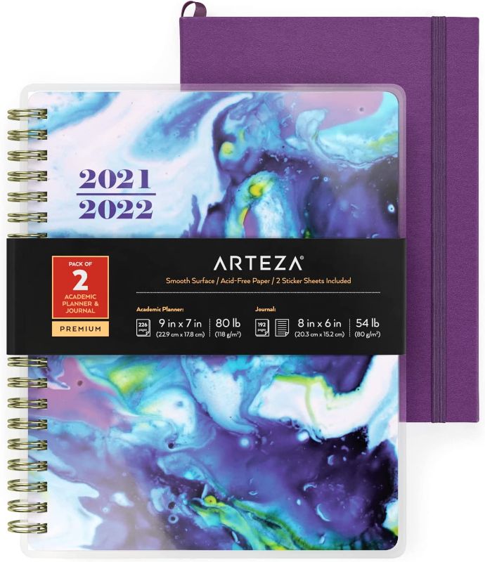 Photo 1 of Arteza Academic Planner Bundle, Includes 9 x 7 Inches Planner, 6 x 8 Inches Lined Journal, and 2 Sticker Sheets, Office Supplies and College Essentials for Scheduling and Staying Organized
