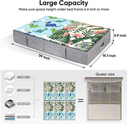 Photo 1 of BALEINE 2 Pack Underbed Storage Bags with Zippers, Clear Top and Reinforced Handles to Organize Clothes, Comforters, Shoes and Gift Wrapping Paper, Linen Fabric, Rigid Sidewall