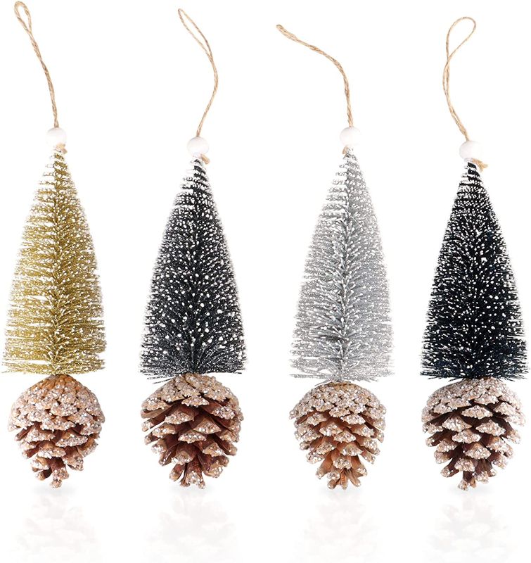 Photo 1 of 4Pcs Artificial Mini Christmas Trees Cinnamon Pine Cones Upgrade Sisal Trees with Christmas Pine Cones Decor Winter Crafts Ornaments Green Farmhouse Ornaments Hanging Christmas Decorations Outdoor
