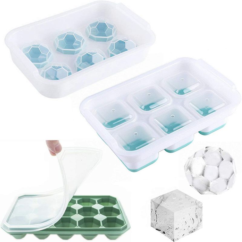 Photo 1 of Arestle Large Square Sphere Ball Ice Popsicle Molds, Ice Cube Trays with Lid, Flexible Easy Release, Water Absorbent Ceramic Coasters with Cork Base
