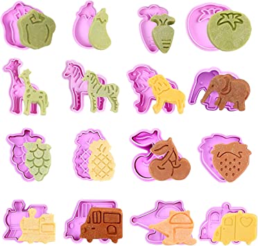 Photo 1 of 16pcs Cookie Cutters Stamper, Fruit Cookie Cutters, Animal Fondant Biscuit Cutter Stamp, Vegetables Pastry Stamp,Car Set Pie Stamper for Party Family Reunion (Daily Cookie Cutter Set)