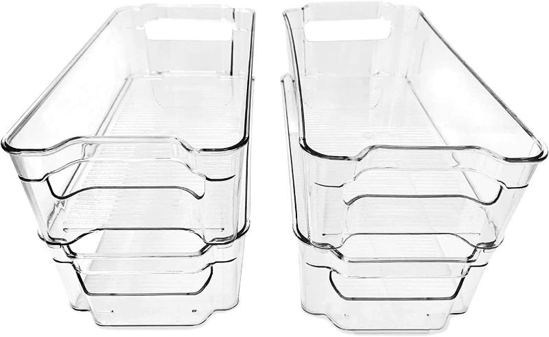 Photo 1 of (4 Pack) Pantry and Refrigerator Organizer Bins for Kitchen and Cabinet Storage | Stackable Food Bins with Handles | BPA FREE Fridge and Freezer Containers | Clear
