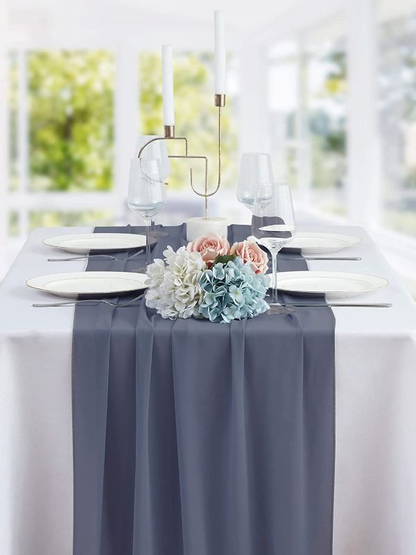 Photo 1 of 
BEDDEB 10Ft Indigo Chiffon Table Runner 29x120 Inches Sheer Romantic Wedding Decor Birthday Party Bridal Baby Shower Cake Table Decoration