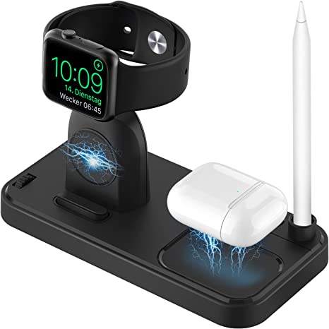 Photo 1 of Apple Watch and Airpods Charging Dock, 3 in 1 Wireless Charger AirPod and Apple Watch Charging Station, Charger Stand for Apple Pencil 1, AirPods Pro 3 2, Apple Watch Series 7/6/SE/5/4/3/2/1, 38-45mm