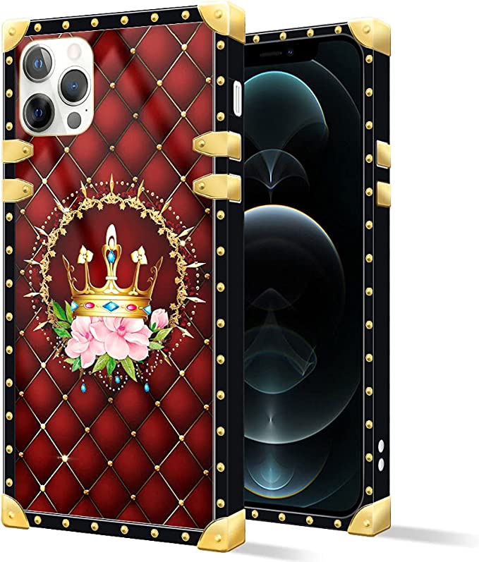 Photo 1 of DAIZAG Compatible with iPhone 13 Case,Red Gold Crown iPhone 13 Case,Square Metal Decoration Soft TPU Shockproof for Girl Womens Protective Cover for iPhone 13 6.1-inch, iPhone 13 