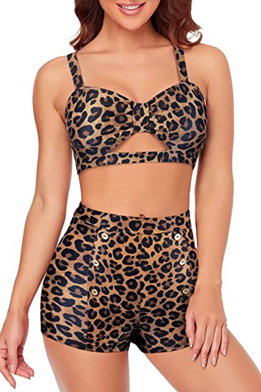 Photo 1 of B2prity High Waisted Swimsuit for Women Cute Two Piece Bathing Suit Cut Out Bikini Set Tummy Control Swimwear with Boyshorts SIZE M