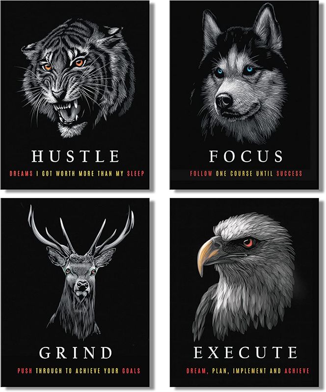 Photo 1 of (3) EXECUTE - Wooden Framed Motivational Wall Art Canvas - Inspirational Wall Art and Office Wall Decor. - Motivational Poster for Office Work Dorm Home living room School College & Gym - (Black and White) 48 x 16" CANVASES MAY VARY- NOT ALL 4 - SEE PHOTO