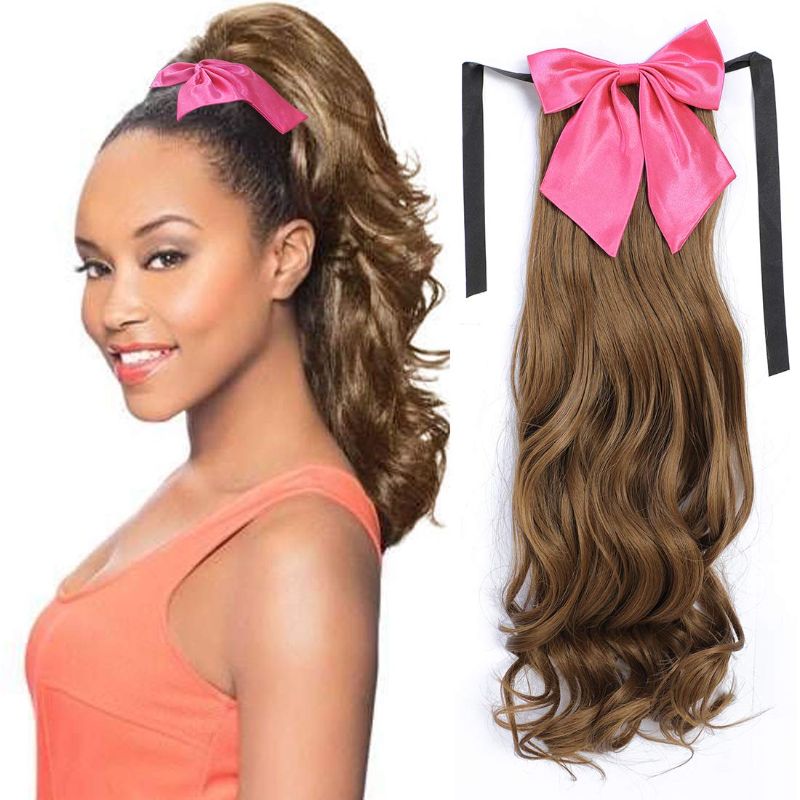 Photo 1 of Drawstring Ponytail Wig Female Long Hair Bow Wig Ponytail Long Hair tie Strap BLK HAIR 
