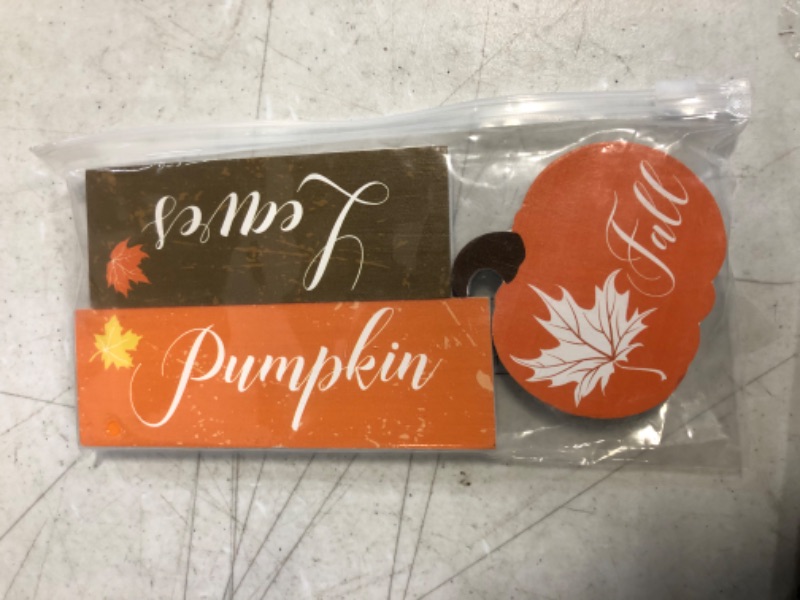 Photo 2 of 3 Pieces Halloween Fall Wooden Signs Halloween Fall Leaves Decorations Halloween Table Decorations Trick or Treat Double Sided Table Centerpiece for Home Halloween Decorations, 5.12 x 1.97 x 0.79 Inch
