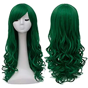 Photo 1 of Bopocoko Green Wigs for Women Long Curly Hair Wig with Bangs Heat Resistant Synthetic Wigs for St Patricks Day Party Halloween BU156GR