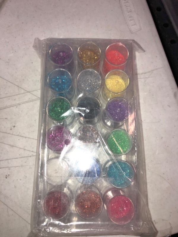 Photo 2 of 18 Pack Fine Extra Glitter Shake Jars, Color Glitter Powder for Slim for Arts and Crafts, Nail, Scrapbook, Holiday, Party, Multi Color Assorted Set.