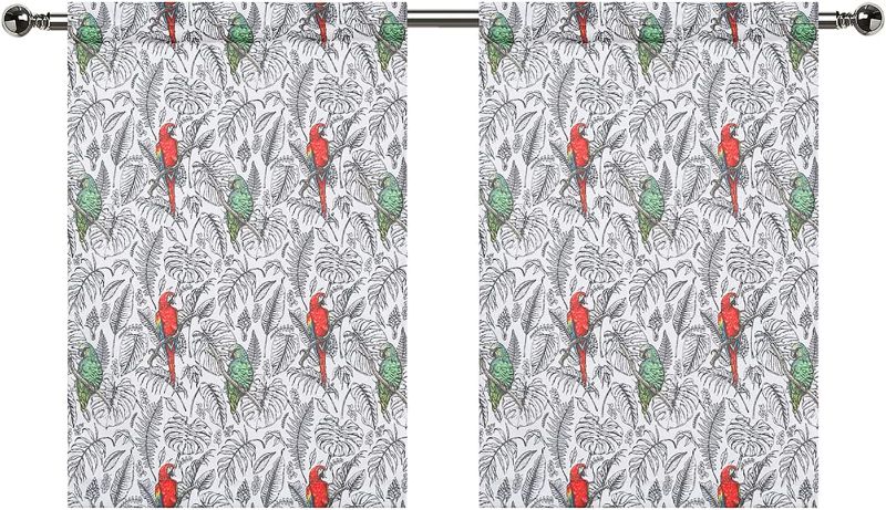 Photo 1 of 36 Inch Long Tier Curtains for Kitchen, Rod Pocket Bird Pattern Privacy Protect Small Window Curtains, Parrot Print Tier Valance for Bathroom 2 Panels

