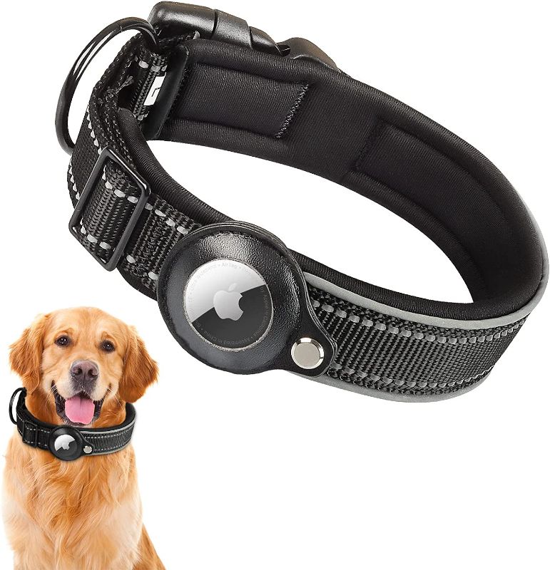 Photo 1 of Airtag Dog Collar, Nylon Airtag Holder, Ultra-Durable Airtag Case, Heavy Duty Apple Airtag Holder, Adjustable Air Tag Accessories Pet Collar SIZE L
