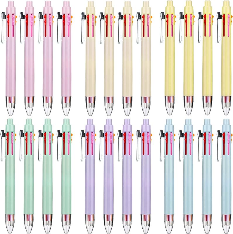 Photo 1 of Nezyo 24 Pack 0.7 mm 6 in 1 Multicolor Ballpoint Pen Macaron 6 Color Fine Point Pens Cute Pens Multi Colored Pens in One Retractable Pens Gifts for Kids Students Office School Supplies, Assorted Ink
