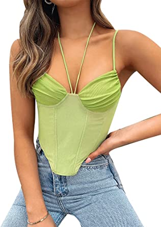 Photo 1 of Dwnval Women's Sexy Corset Top Push Up Off Shoulder Spaghetti Strap Halter Crop Tank Tops Bodyshaper Bustiers SIZE S
