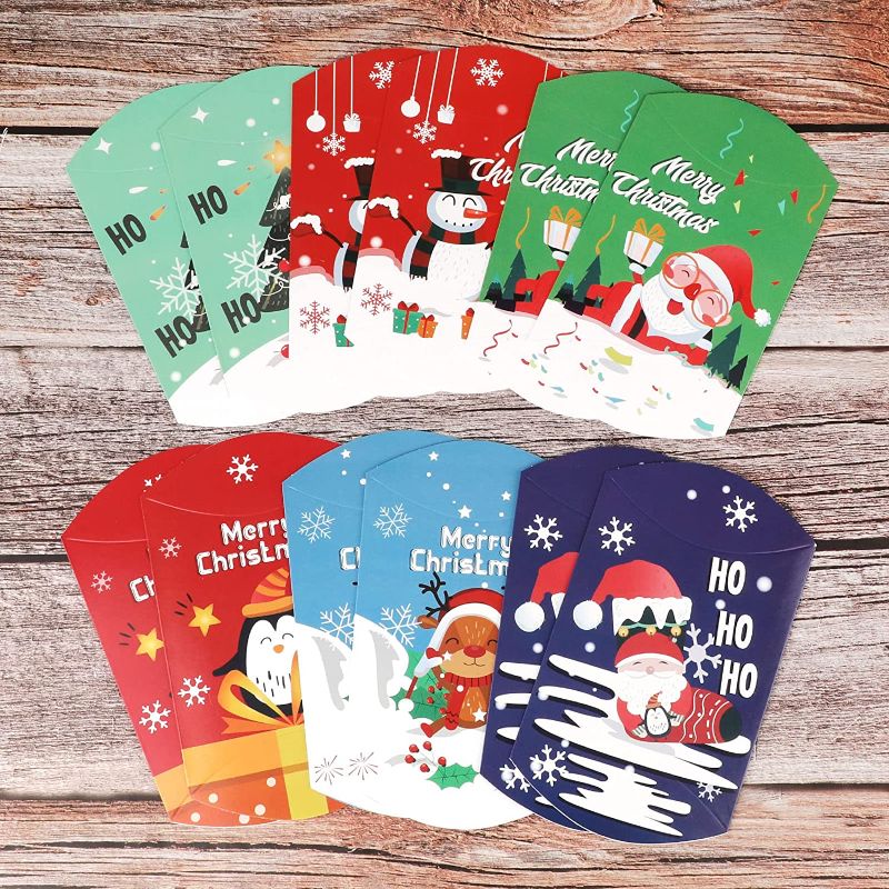 Photo 1 of (3) HOWAF Christmas Pillow Shape Treat Boxes,12 PCS Xmas Eve Biscuit Candy Boxes Christmas Small Party Favor Paper Card Boxes for Present Wrapping and Card Holding Christmas Candy Container
