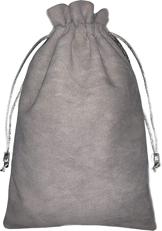 Photo 1 of (2) AirX Drawstring Pouch, Gray Velvet Bag 6.1X9 inches, with 2 compartments and Drawstrings for Gifts, Jewelry, Makeup, Power Bank, or Phone Accessories.
