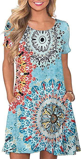 Photo 1 of CHERFLY Women's Summer T Shirt Dresses Casual Beach Short Sleeve Swing Pockets Dresses SIZE L
