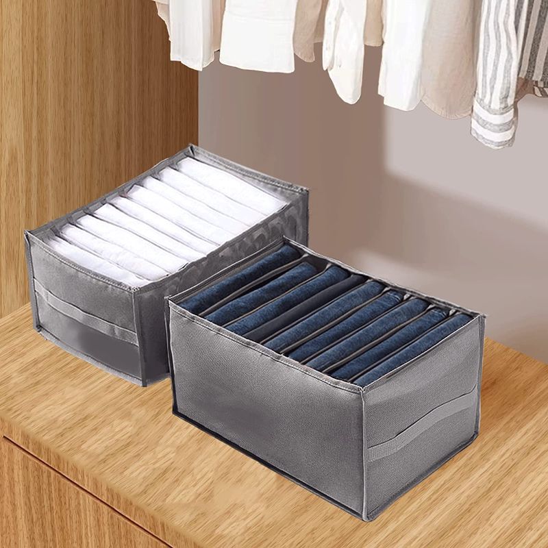 Photo 1 of 2 PCS Wardrobe Clothes Organizer, Drawer Organizers for Clothing Organizer Washable Wardrobe Fabric Drawer Organizer for Jeans, Pants, Sweater, T-Shirts, Dresses(9 grids grey)
