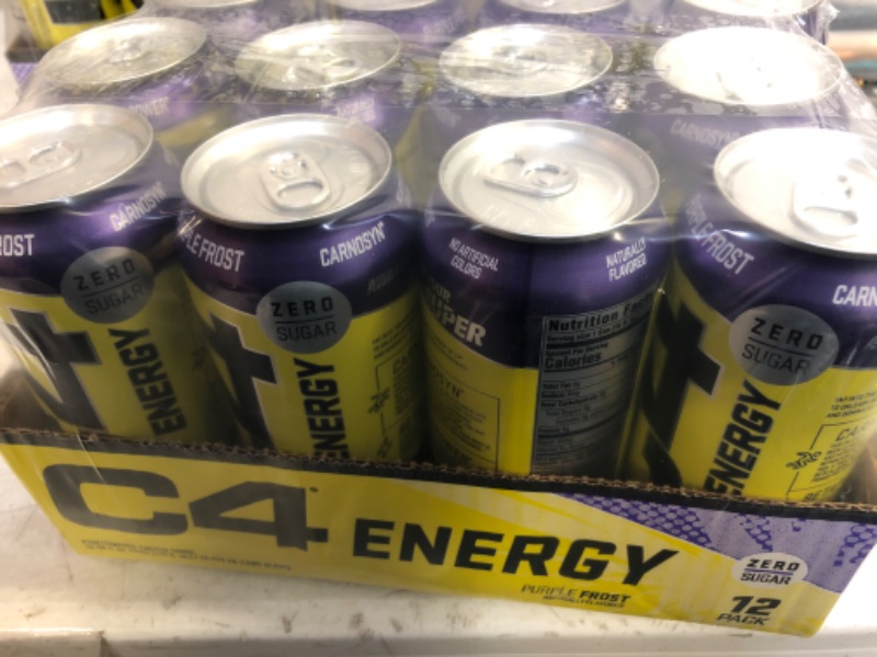 Photo 2 of C4 Energy Carbonated Zero Sugar Energy Drink, Pre Workout Drink + Beta Alanine, Purple Frost, 16 Fl Oz (Pack of 12) Purple Frost 16 Fl Oz (Pack of 12) EXPIRES 2/2024