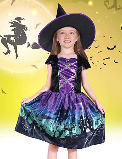 Photo 1 of Halloween Witch Costume Dress with Hat for Kids Girls SIZE 5-6T