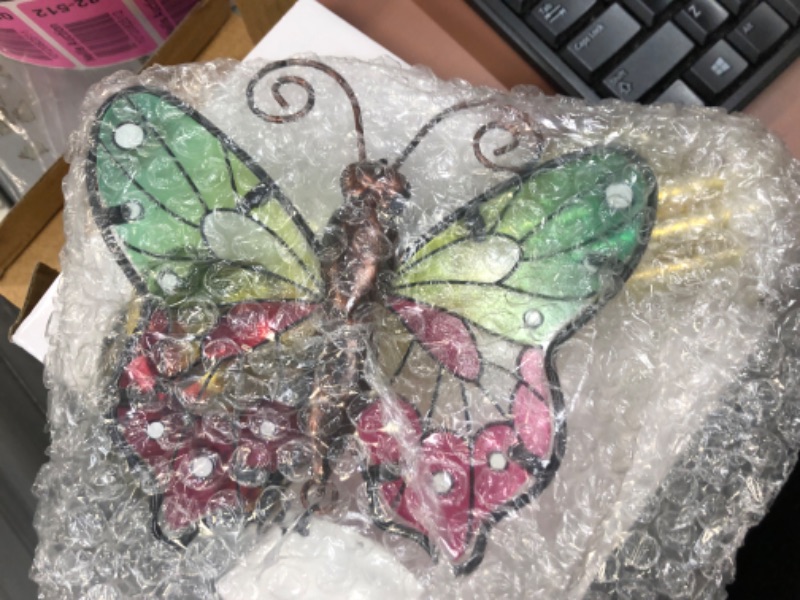 Photo 2 of Butterfly Wind Chimes for Home Garden Decor. Beautiful Butterflies Stained Glass Style for Porch/Patio/Home Garden/Balcony. Beautiful Butterfly Chimes for Outdoors Decorations, Green Butterfly
