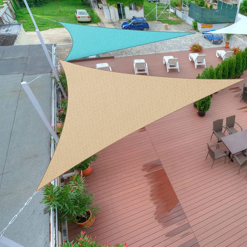 Photo 1 of 2 Pack Triangle Sun Shade Sail Canopy 10 x 10 Ft Sail Canopy UV Block for Outdoor Patio Garden Backyard Lawn (Beige, Turquoise)
