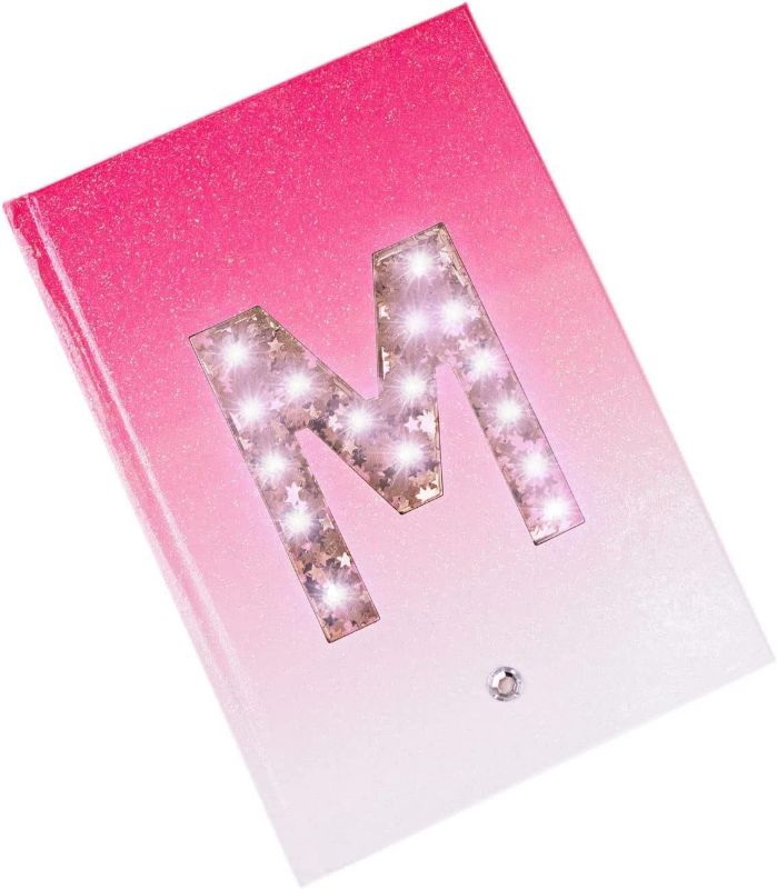 Photo 1 of  Light up LED Diary Cute, Personalized notebook with your Initial Write Doodle or Draw in your Journal Great Gift or keep it yourself Pink Glitter