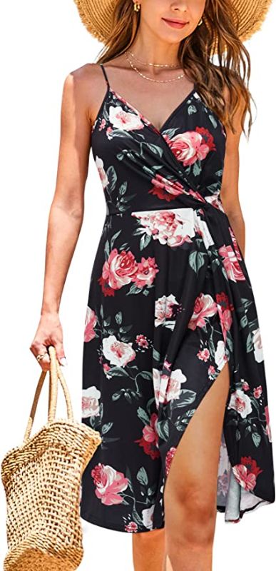 Photo 1 of KILIG Women's Summer Dress V Neck Floral Twist Knot Spaghetti Strap Casual Split Hem Sundress SIZE SMALL
