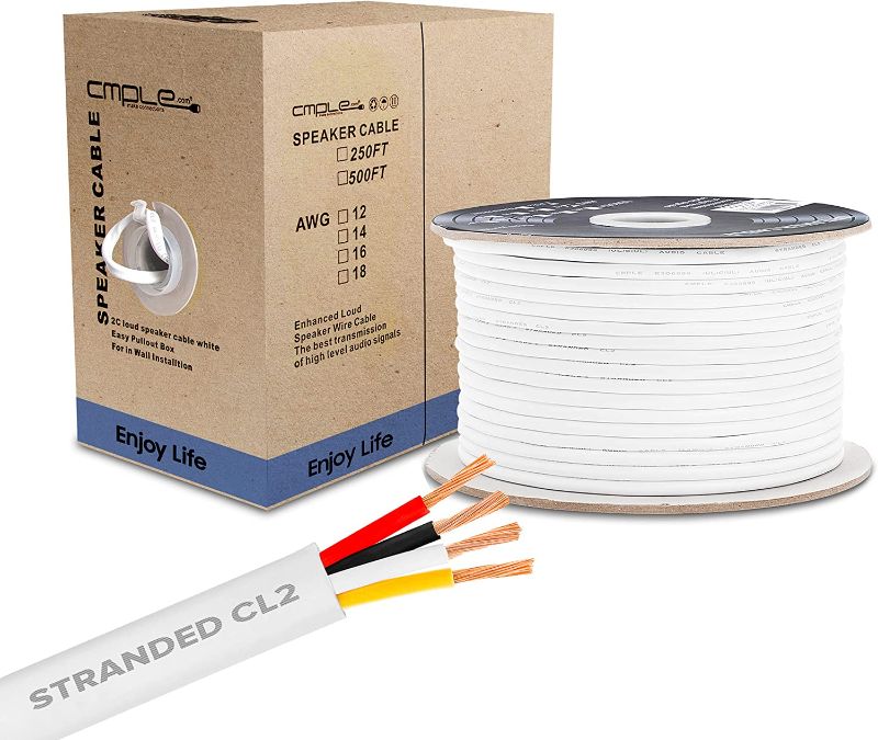 Photo 1 of Cmple - 100FT 16AWG Speaker Wire Cable with 4 Conductor Speaker Cable (CCA) Copper Clad Aluminum CL2 Rated In-Wall Speaker Wire for Home Theater & Car Audio - 100 Feet, White
