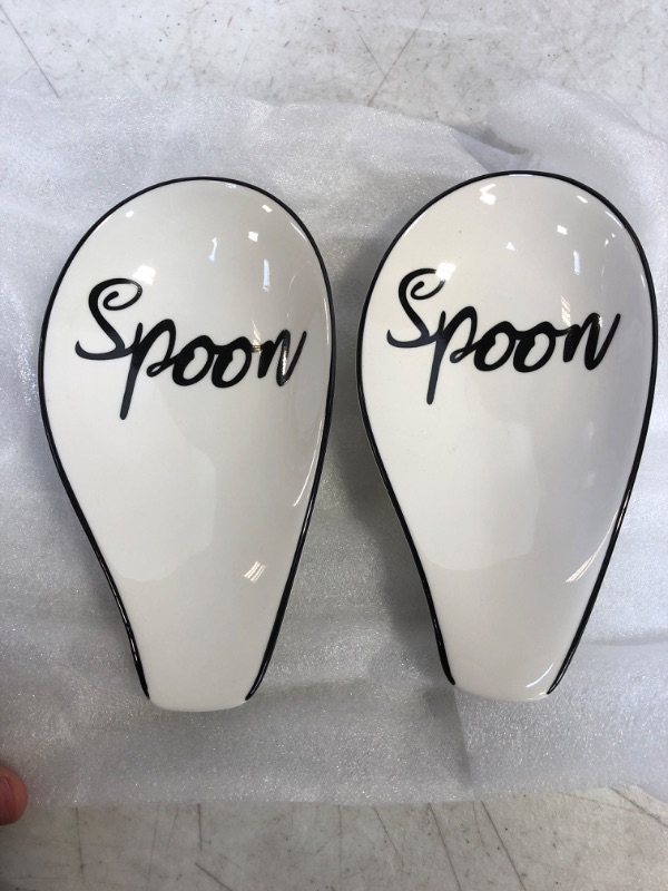 Photo 3 of 2 Pack Ceramic Coffee Spoon Holder for Coffee Station Decor, Farmhouse Spoon Rests for Coffee Bar Accessories, Teaspoon Rest for Stove Top Countertop
