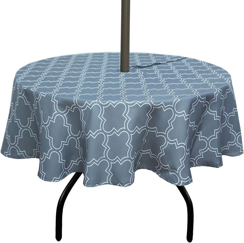 Photo 1 of 60''Round Outdoor Patio Tablecloth with Umbrella Hole and Zipper,Host Backyard Parties, BBQs, Family Gatherings,Seats 4 People
