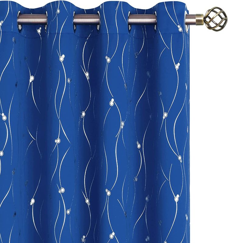 Photo 1 of BGment Blackout Curtains 63 Inch Length 2 Panels Set Grommet Thermal Insulated Room Darkening Window Curtains with Wave Line and Dots Printed for Bedroom, 52 x 63 Inch, Royal Blue
