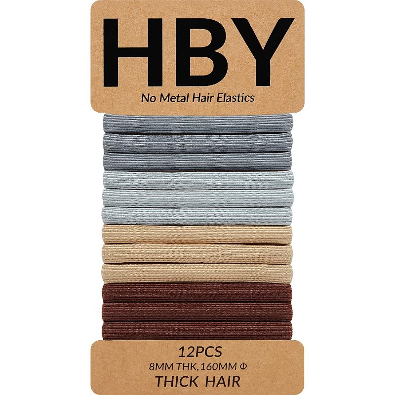 Photo 1 of HBY Women's Hair Ties for Thick or Curly Hair. No Slip Seamless Ponytail Holders Sports Thick Hair Ties, Nertral & Versatile, 8MM, 12 Pcs
2 PACK 