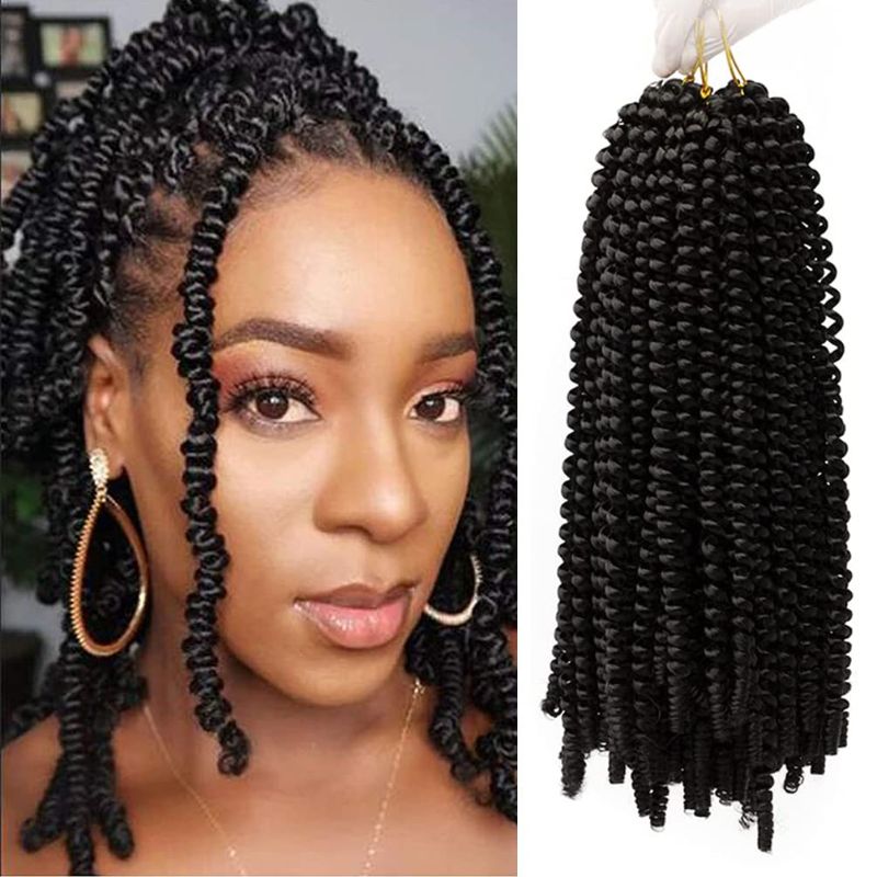 Photo 1 of 12 Inch Spring Twist Hair 3 Packs Synthetic Braiding Crochet Hair for Passion Twist Crochet Braids Fluffy Bomb Twist Hair Extensions (12Inch,1B)
