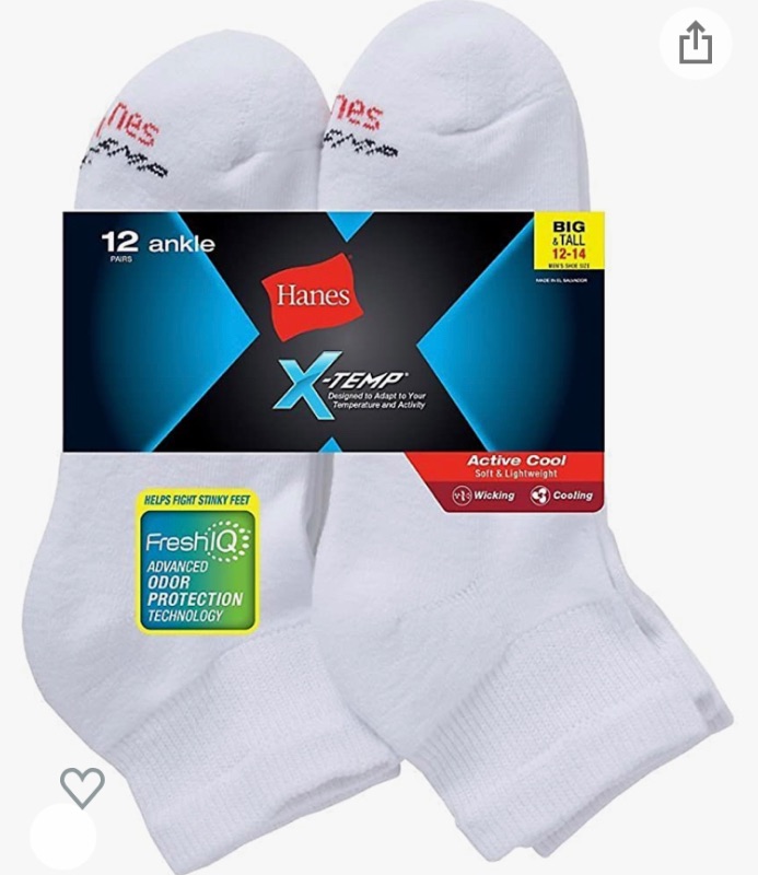 Photo 1 of Hanes Mens X-Temp Active Cool Big And Tall Ankle Socks 12-14