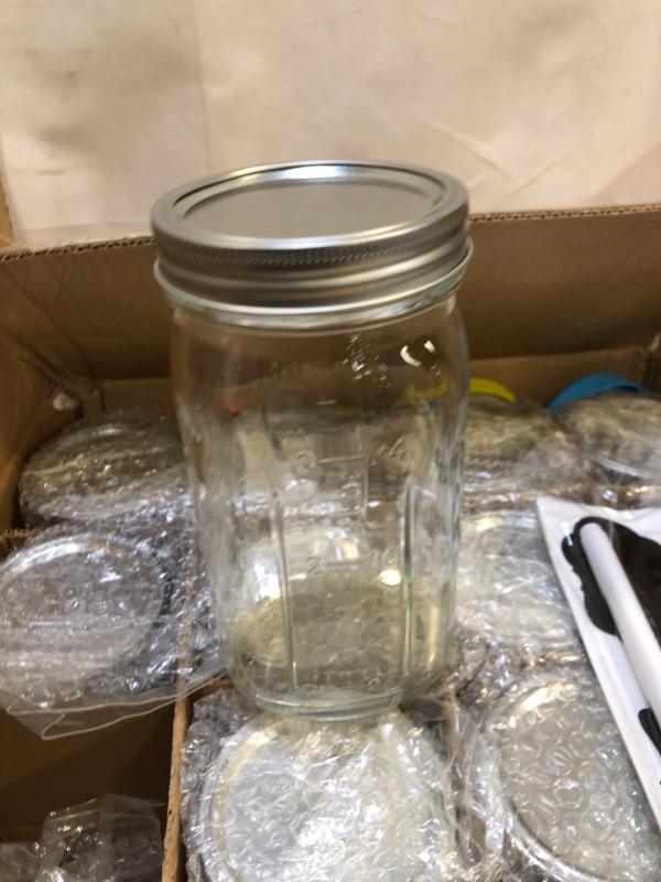 Photo 4 of 12 Pcs Wide Mouth Mason Jars 32 Oz, Large Canning Jars with Lids and Bands, Colored Plastic Jar Lids, Blank Labels and Chalk Marker, Leak-Proof Airtight Lids for Food Storage, Canning, Favors 32 Ounce