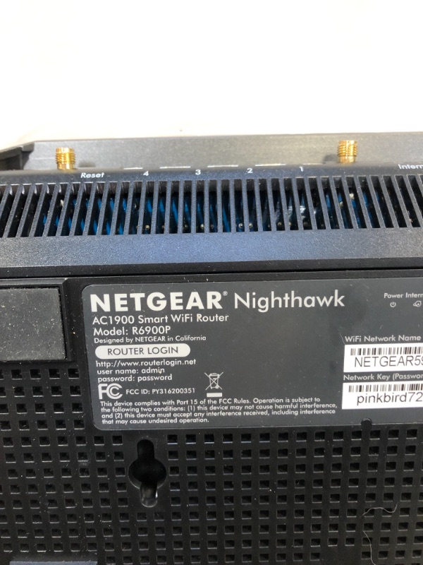 Photo 6 of NETGEAR Nighthawk Smart Wi-Fi Router (R6900P) - AC1900 Wireless Speed (Up to 1900 Mbps), Up to 1800 Sq Ft Coverage & 30 Devices, 4 x 1G Ethernet and 1 x 3.0 USB Ports, Armor Security AC1900 WiFi with MU-MIMO (UNABLE TO TEST )