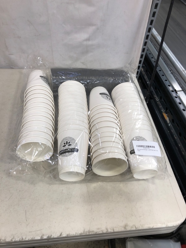 Photo 2 of [50 Count] Hot Beverage Disposable White Paper Coffee Cup with Black Lid, Coffee Double Paper Cups. Wonderful Day Cups. (12 oz)
