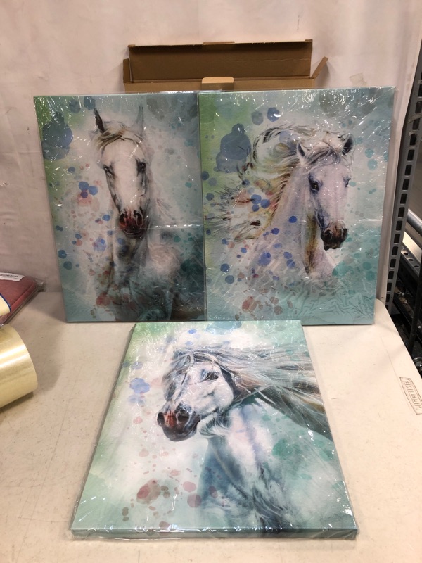 Photo 2 of 
Arjun Horse Pictures Wall Decor Canvas White Horses Watercolor Painting Prints Modern Animals Artwork, 12"x16" x3 Panels Framed Artwork for Bathroom Bedroom Living Room Dinning Room Home Office Decor
