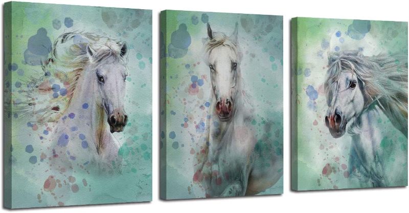 Photo 1 of 
Arjun Horse Pictures Wall Decor Canvas White Horses Watercolor Painting Prints Modern Animals Artwork, 12"x16" x3 Panels Framed Artwork for Bathroom Bedroom Living Room Dinning Room Home Office Decor
