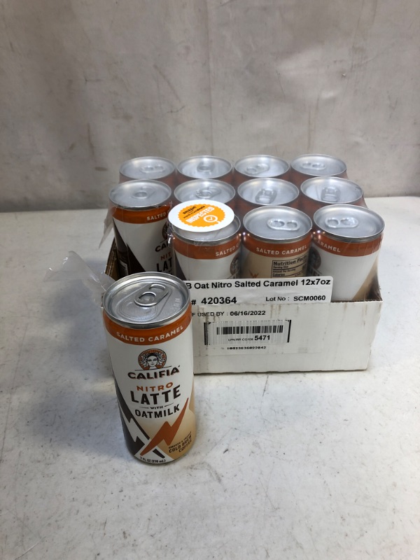 Photo 2 of 2-Pack Califia Farms Nitro Draft Latte Cold Brew Coffee with Oat Milk, Salted Caramel 7 Oz Can 9 pack of 12) ( exp: 06/12/2022)
