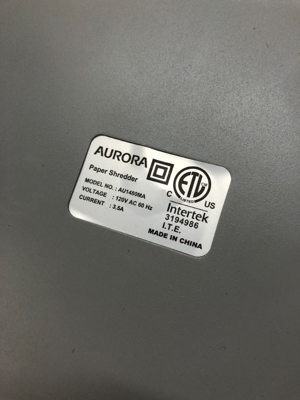 Photo 4 of Aurora AU1480MA Professional Grade 14-Sheet Micro-Cut Paper and CD/Credit Card Shredder/ 30 Minutes Continuous Run Time, White/Gray 14-Sheet Microcut Anti-Jam 30 Min Shredder---------barely used-------missing some items