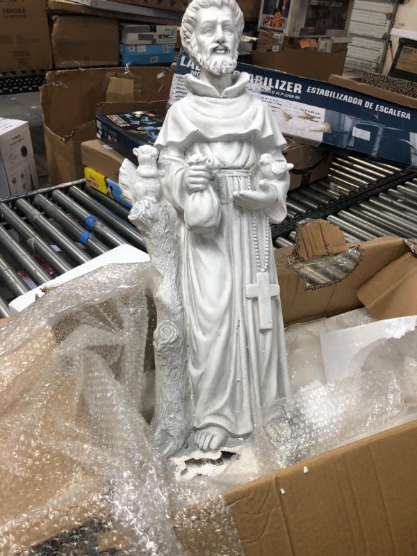 Photo 2 of 31 in. Tall Indoor/Outdoor Saint Francis Standing Statue Yard Art Decoration-----statue is cracked at the base due to shipping 