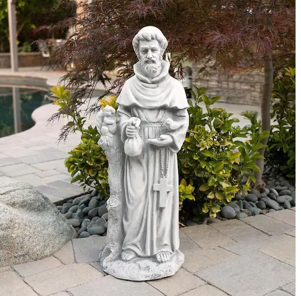 Photo 1 of 31 in. Tall Indoor/Outdoor Saint Francis Standing Statue Yard Art Decoration-----statue is cracked at the base due to shipping 
