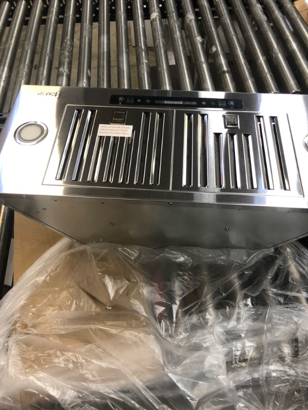 Photo 1 of IKTCH 30 inch Built-in/Insert Range Hood 900 CFM, Ducted/Ductless Convertible Duct, Stainless Steel Kitchen Vent Hood with 4 Speed Gesture Sensing&Touch Control Panel(IKB01-30)---------barely used--------missing some items and hardware 
