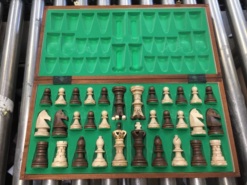 Photo 2 of Beautiful Handcrafted Wooden Chess Set with Wooden Board and Handcrafted Chess Pieces *** BOARD HAS A SCRATCH ***