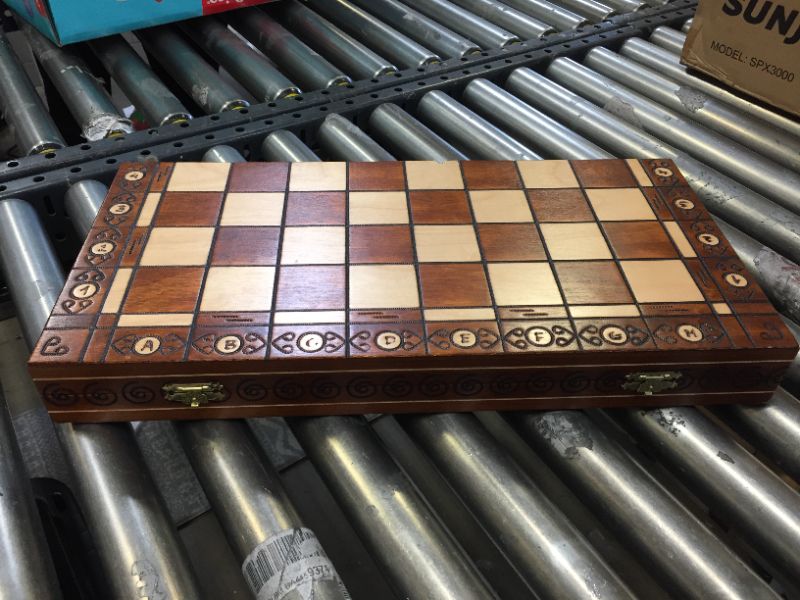 Photo 3 of Beautiful Handcrafted Wooden Chess Set with Wooden Board and Handcrafted Chess Pieces *** BOARD HAS A SCRATCH ***