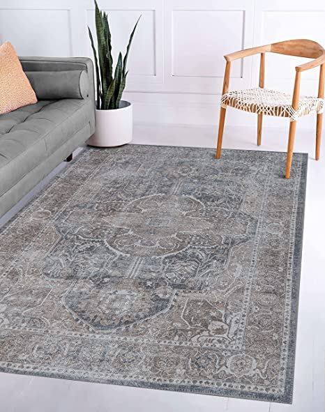 Photo 1 of Adiva Rugs Machine Washable Area Rug with Non Slip Backing for Living Room, Bedroom, Bathroom, Kitchen, Printed Persian Vintage Home Decor, Floor Decoration Carpet Mat (VIZON, 7'10" x 10')
